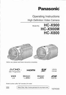 Panasonic HC X900 manual. Camera Instructions.
